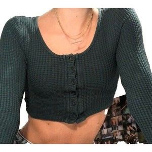 URBAN OUTFITTERS GREEN LONG SLEEVE WOMEN'S SZ S CROPPED SHIRT
